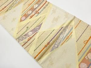 リサイクル　切り嵌め風組紐に花々模様織出し袋帯